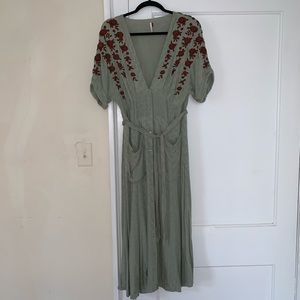 Free People sage dress with embroidery, Size M